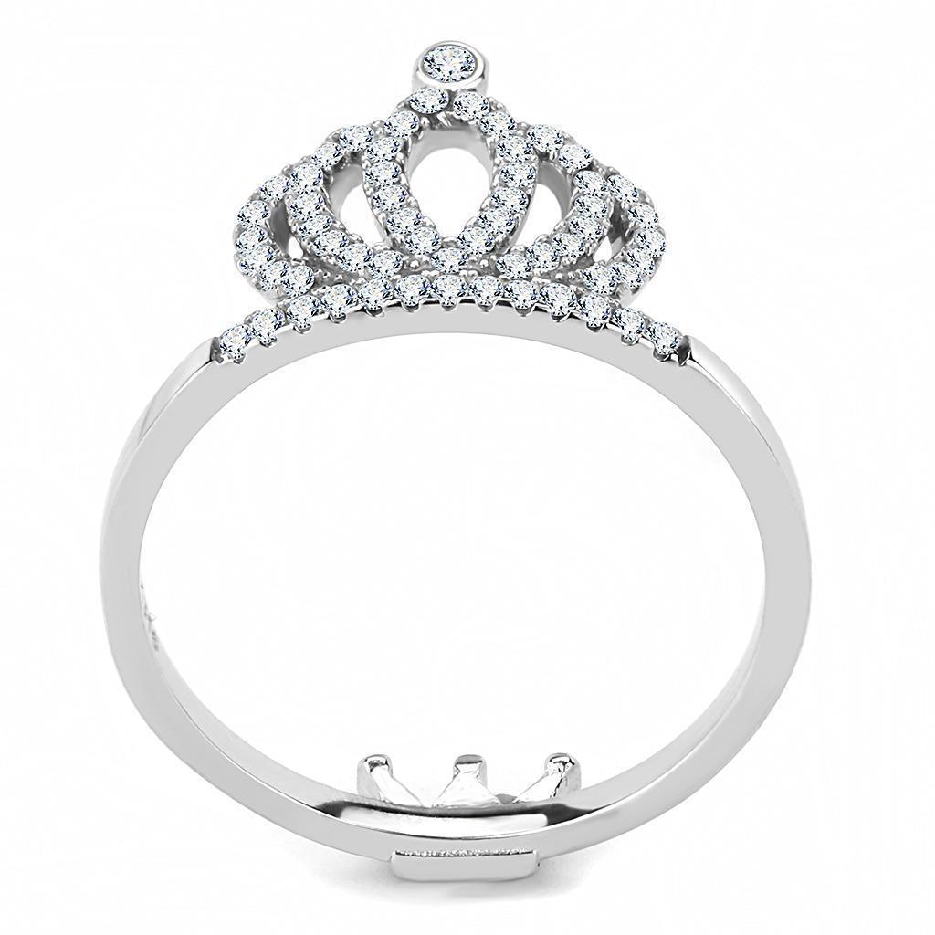 Womens Silver Rings High polished (no plating) 316L Stainless Steel Ring with AAA Grade CZ in Clear DA040 - Jewelry Store by Erik Rayo