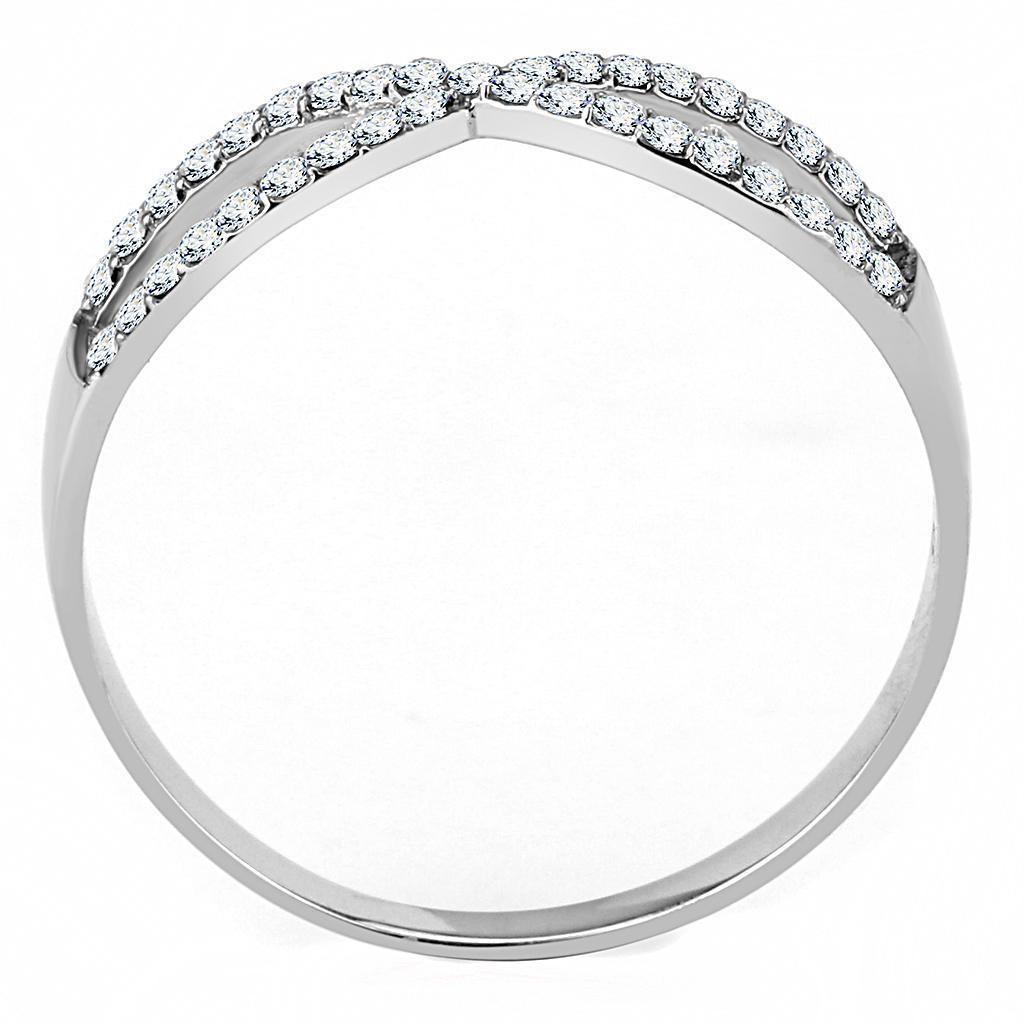 Womens Silver Rings High polished (no plating) 316L Stainless Steel Ring with AAA Grade CZ in Clear DA041 - Jewelry Store by Erik Rayo