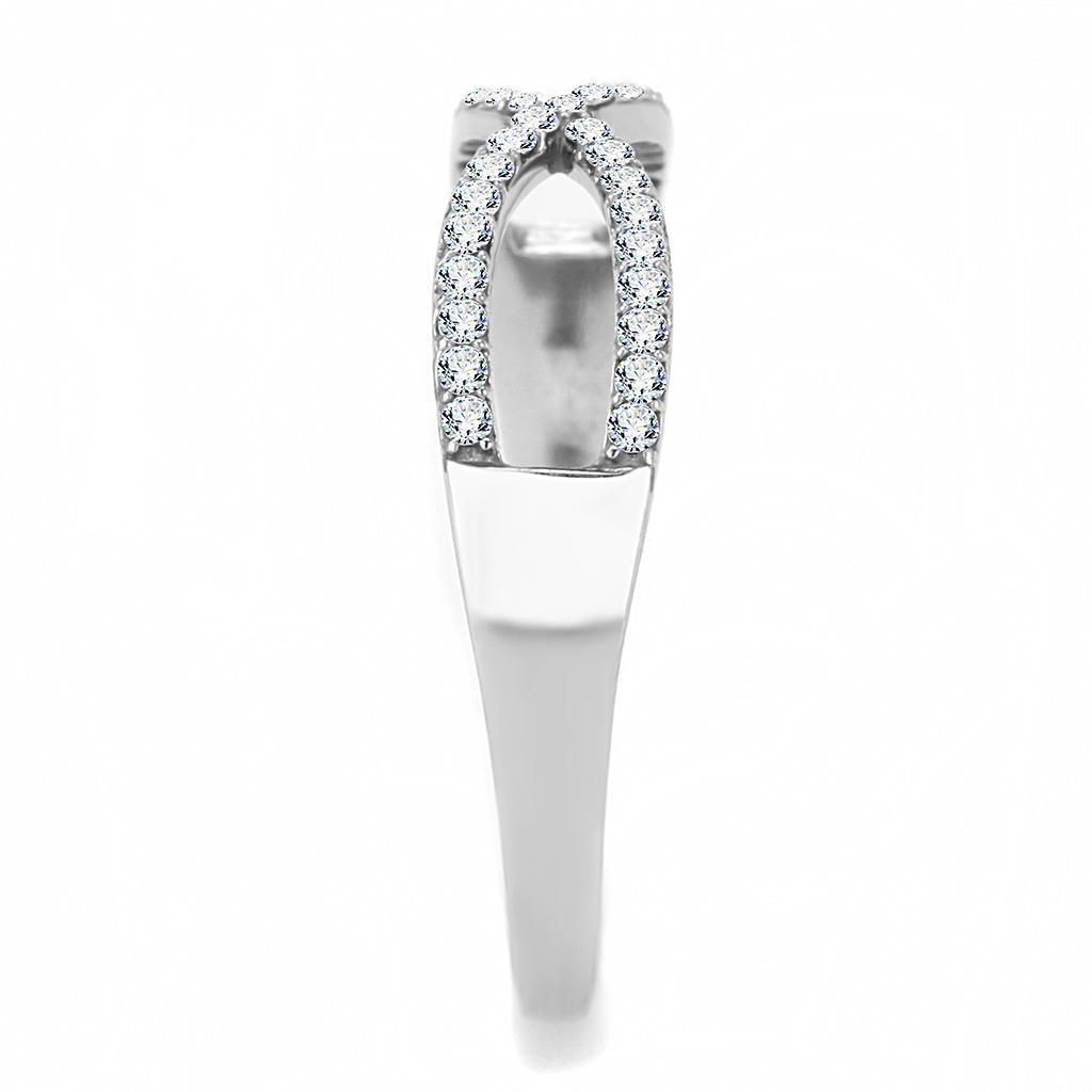 Womens Silver Rings High polished (no plating) 316L Stainless Steel Ring with AAA Grade CZ in Clear DA041 - Jewelry Store by Erik Rayo