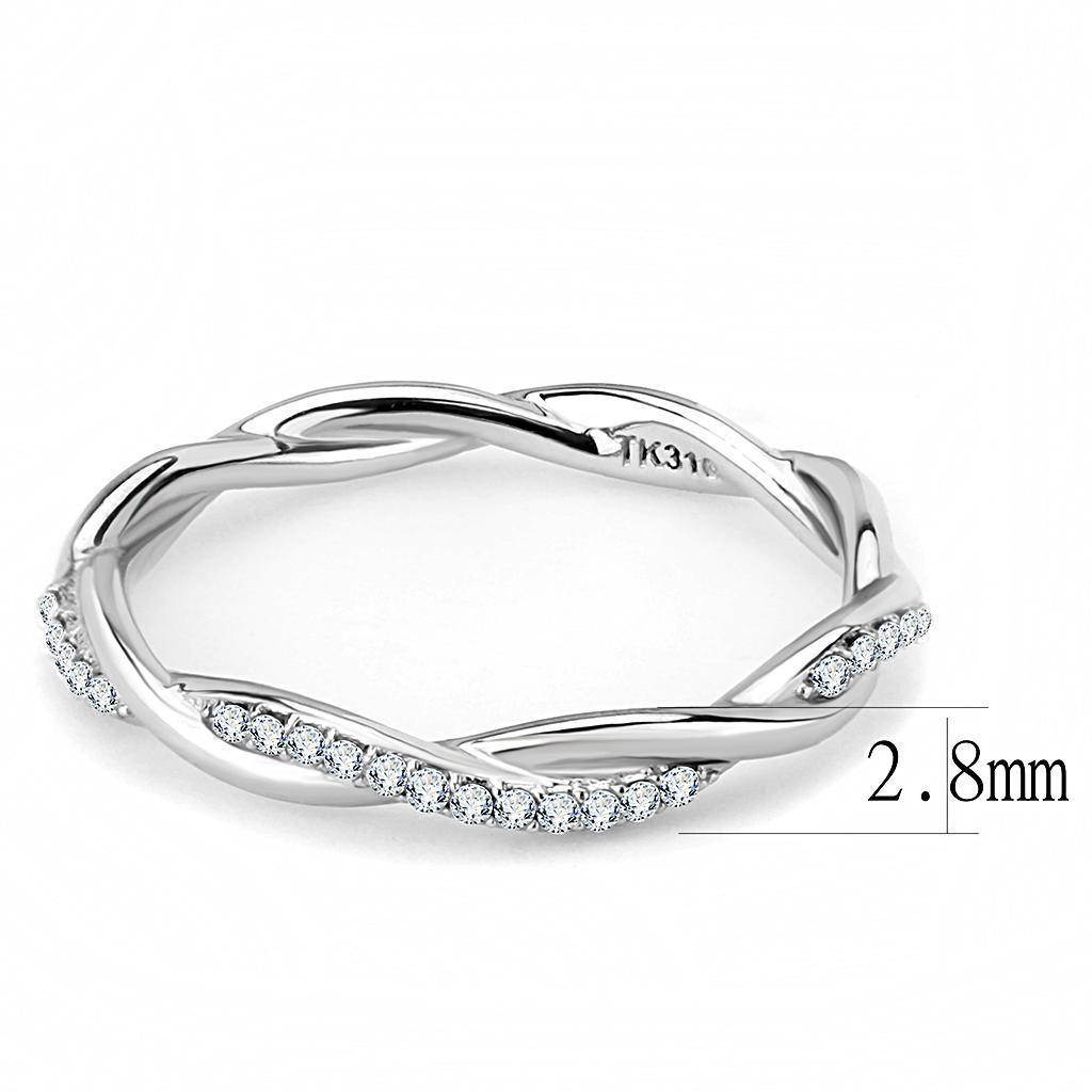 Womens Silver Rings High polished (no plating) 316L Stainless Steel Ring with AAA Grade CZ in Clear DA042 - Jewelry Store by Erik Rayo