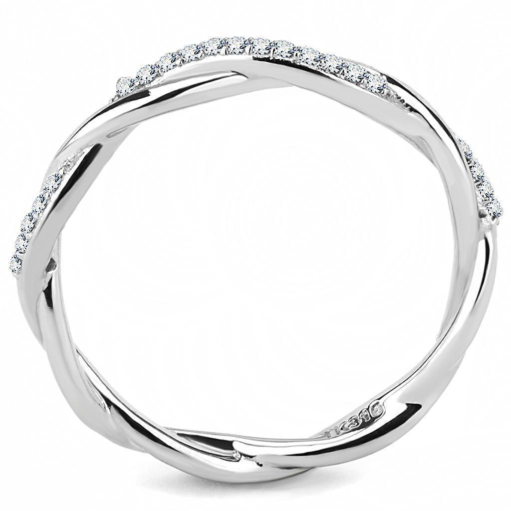 Womens Silver Rings High polished (no plating) 316L Stainless Steel Ring with AAA Grade CZ in Clear DA042 - Jewelry Store by Erik Rayo