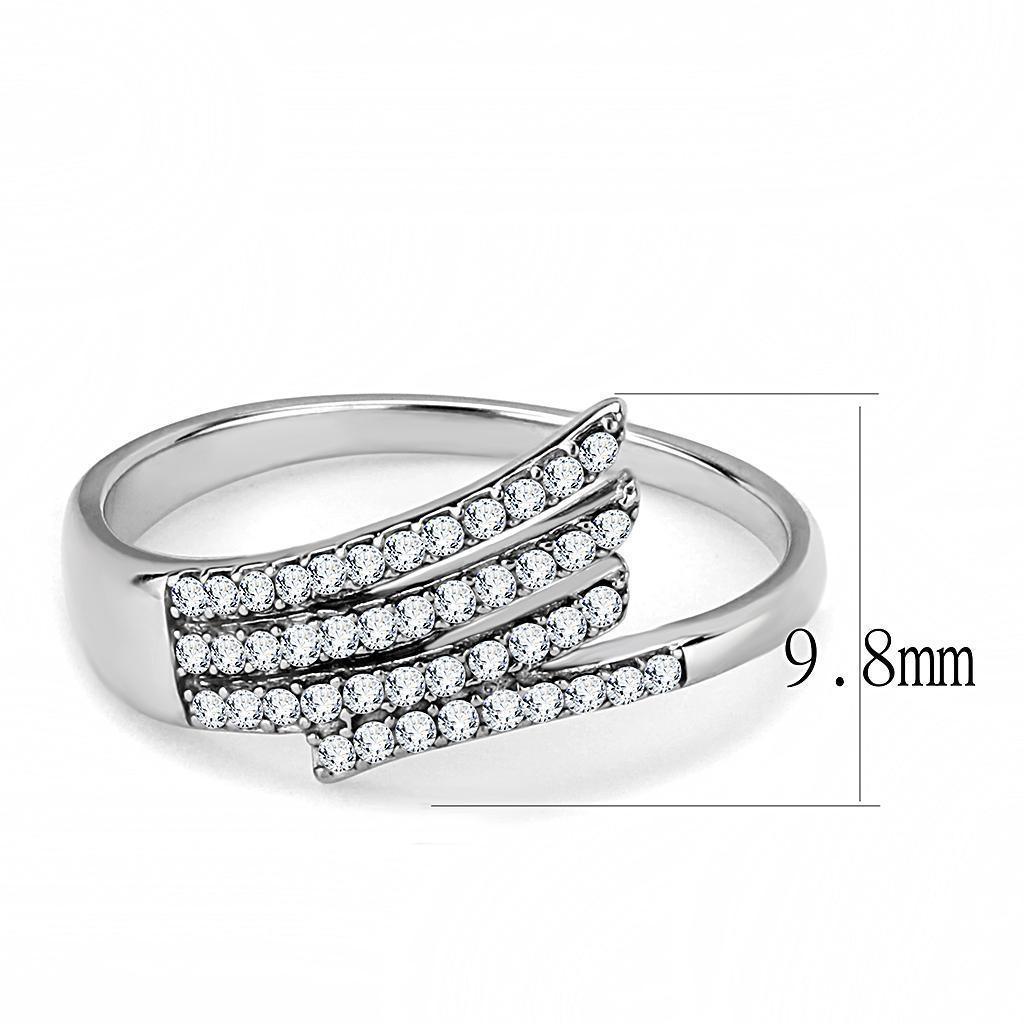 Womens Silver Rings High polished (no plating) 316L Stainless Steel Ring with AAA Grade CZ in Clear DA043 - Jewelry Store by Erik Rayo