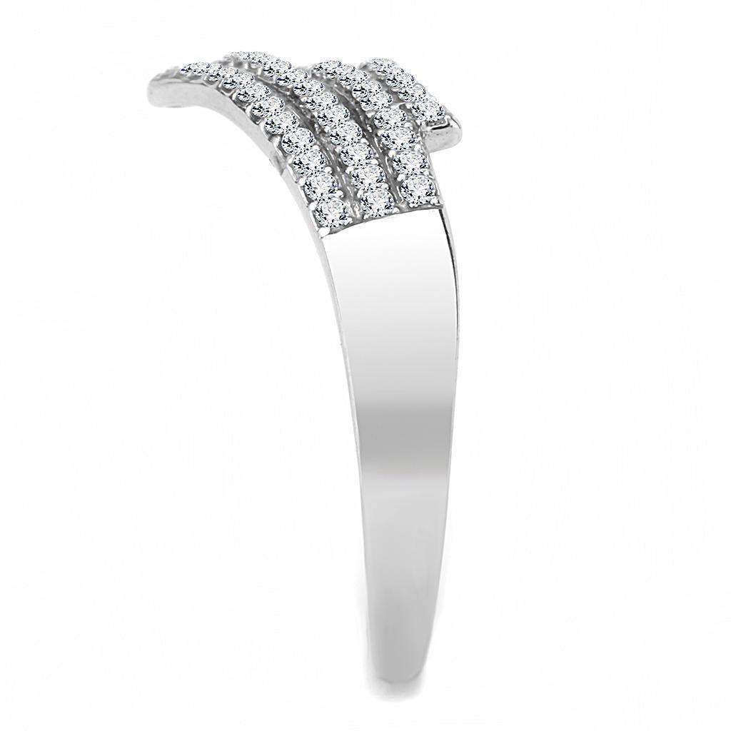 Womens Silver Rings High polished (no plating) 316L Stainless Steel Ring with AAA Grade CZ in Clear DA043 - Jewelry Store by Erik Rayo