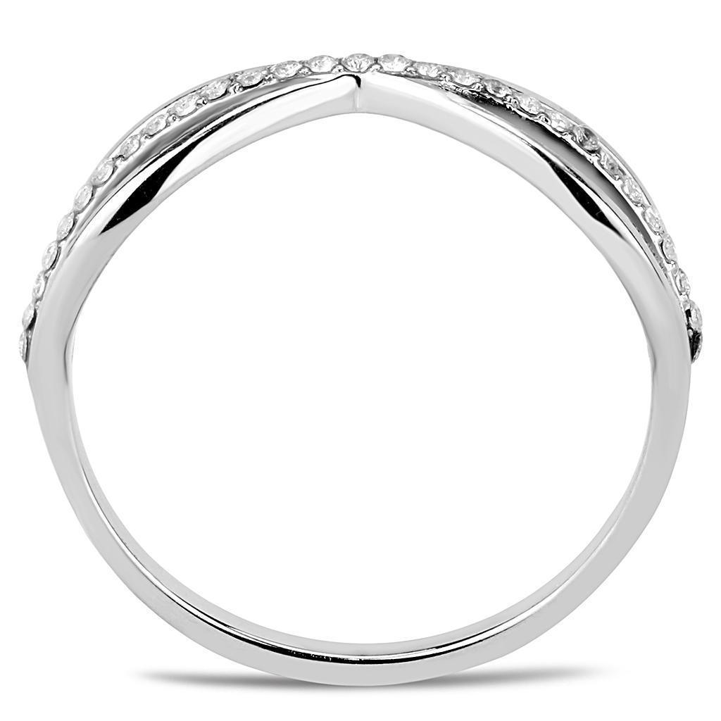 Womens Silver Rings High polished (no plating) 316L Stainless Steel Ring with AAA Grade CZ in Clear DA046 - Jewelry Store by Erik Rayo