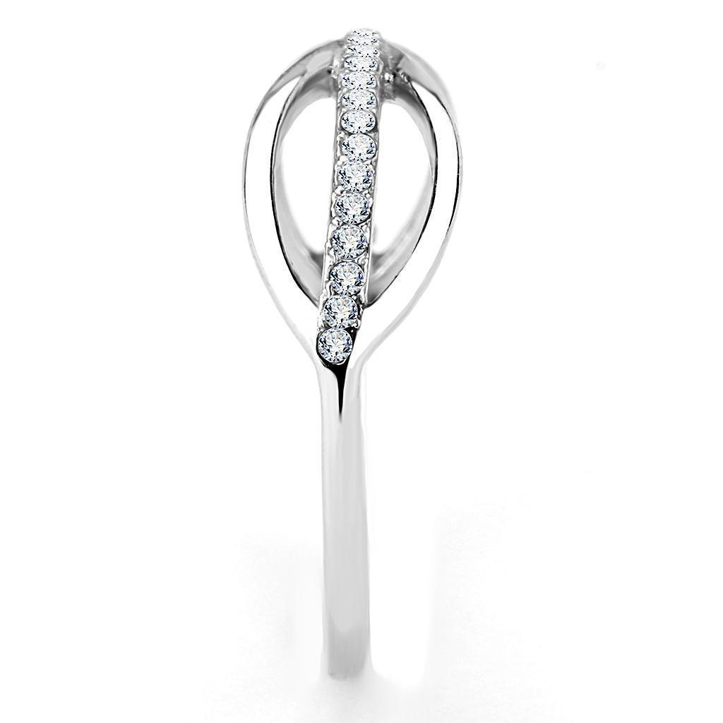 Womens Silver Rings High polished (no plating) 316L Stainless Steel Ring with AAA Grade CZ in Clear DA046 - Jewelry Store by Erik Rayo