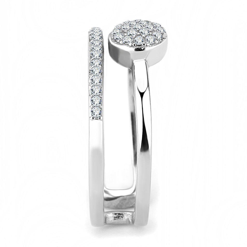 Womens Silver Rings High polished (no plating) 316L Stainless Steel Ring with AAA Grade CZ in Clear DA048 - Jewelry Store by Erik Rayo