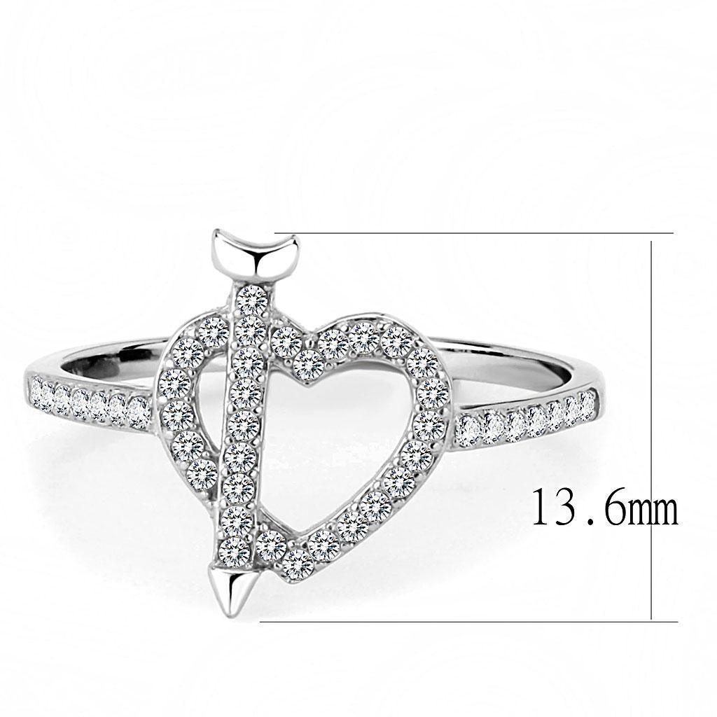 Womens Silver Rings High polished (no plating) 316L Stainless Steel Ring with AAA Grade CZ in Clear DA052 - Jewelry Store by Erik Rayo
