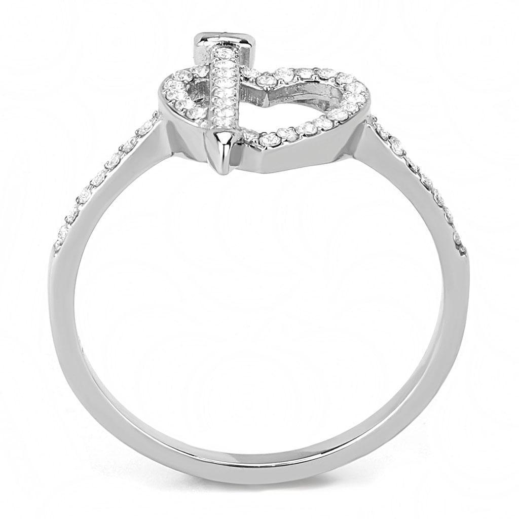 Womens Silver Rings High polished (no plating) 316L Stainless Steel Ring with AAA Grade CZ in Clear DA052 - Jewelry Store by Erik Rayo