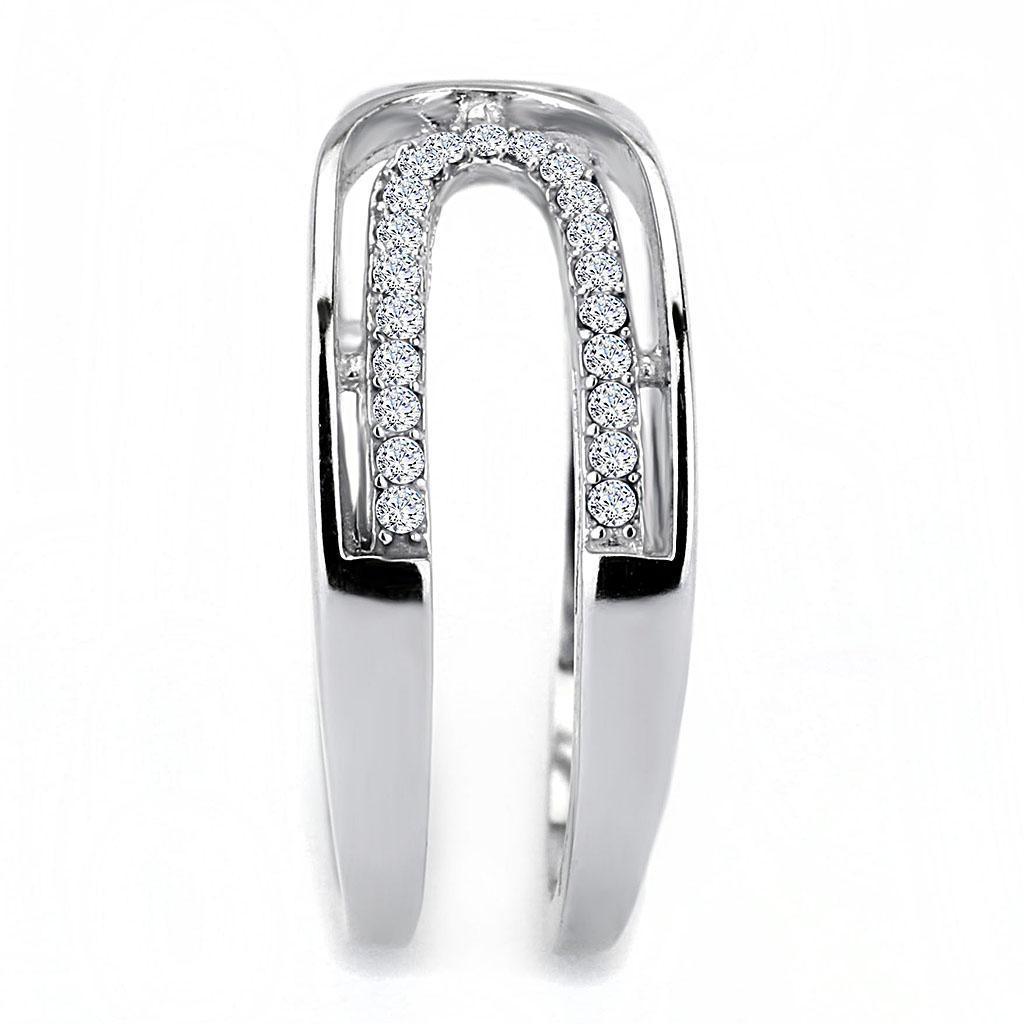 Womens Silver Rings High polished (no plating) 316L Stainless Steel Ring with AAA Grade CZ in Clear DA056 - Jewelry Store by Erik Rayo