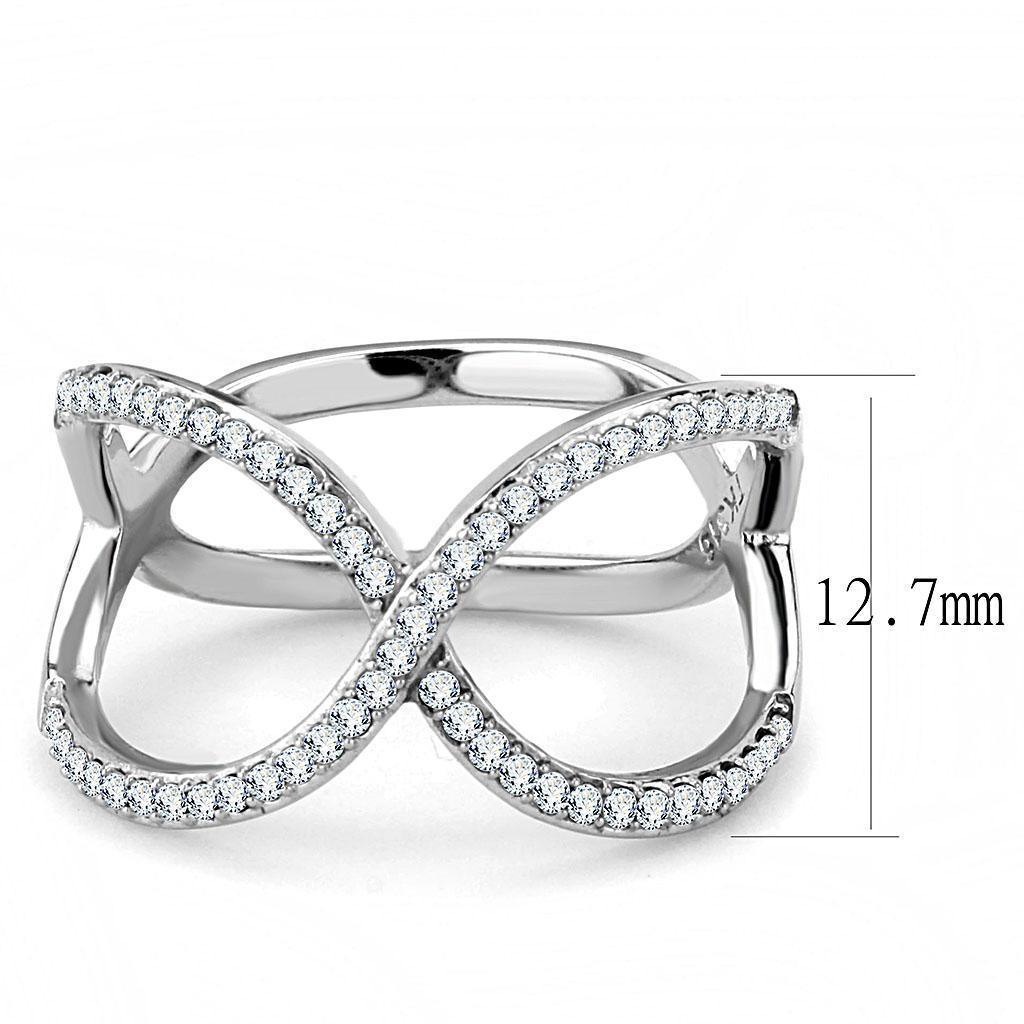 Womens Silver Rings High polished (no plating) 316L Stainless Steel Ring with AAA Grade CZ in Clear DA058 - Jewelry Store by Erik Rayo