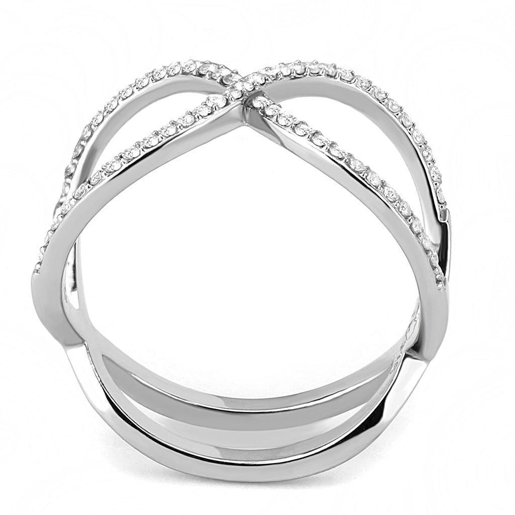 Womens Silver Rings High polished (no plating) 316L Stainless Steel Ring with AAA Grade CZ in Clear DA058 - Jewelry Store by Erik Rayo