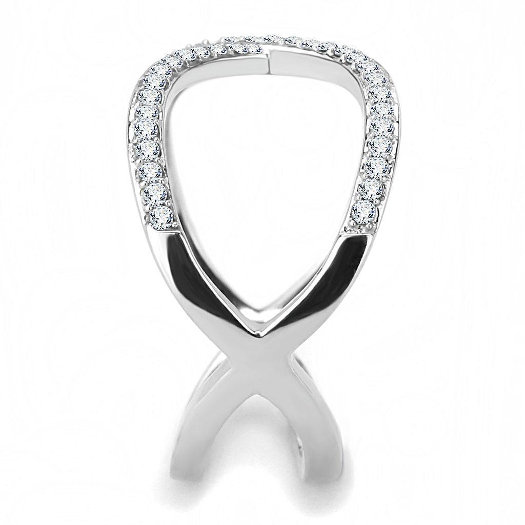 Womens Silver Rings High polished (no plating) 316L Stainless Steel Ring with AAA Grade CZ in Clear DA058 - Jewelry Store by Erik Rayo