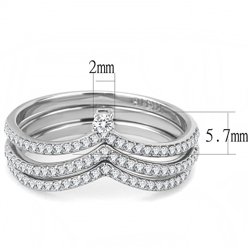 Womens Silver Rings High polished (no plating) 316L Stainless Steel Ring with AAA Grade CZ in Clear DA061 - Jewelry Store by Erik Rayo