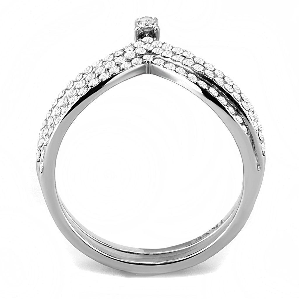 Womens Silver Rings High polished (no plating) 316L Stainless Steel Ring with AAA Grade CZ in Clear DA061 - Jewelry Store by Erik Rayo
