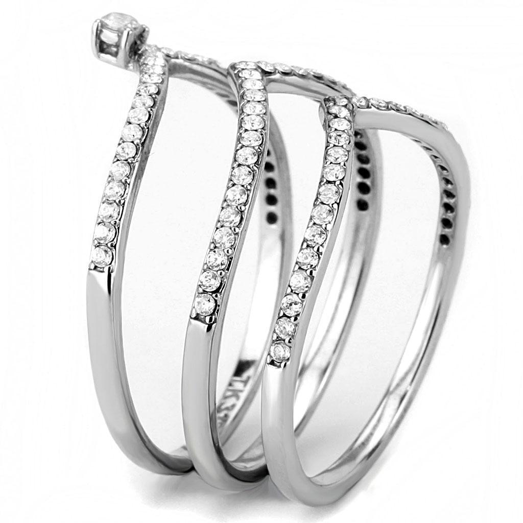 Womens Silver Rings High polished (no plating) 316L Stainless Steel Ring with AAA Grade CZ in Clear DA061 - Jewelry Store by Erik Rayo