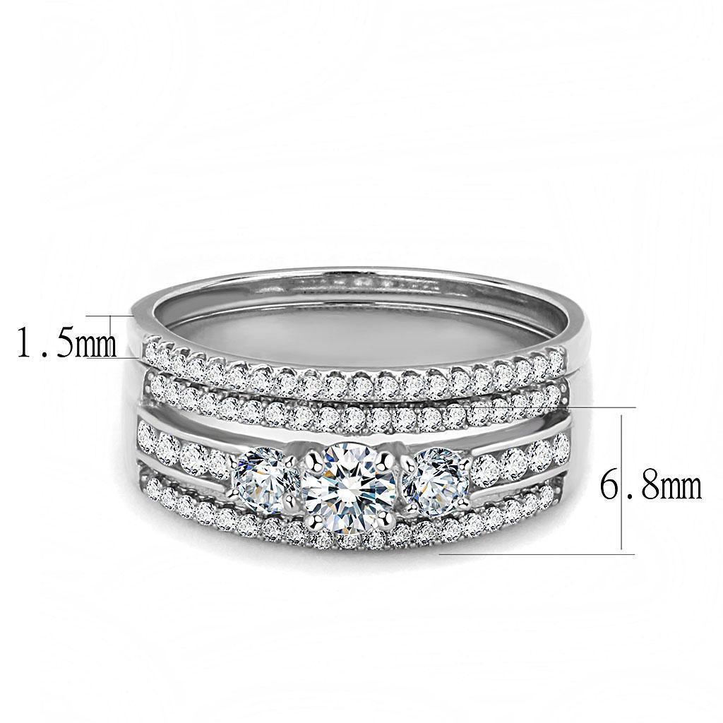 Womens Silver Rings High polished (no plating) 316L Stainless Steel Ring with AAA Grade CZ in Clear DA062 - Jewelry Store by Erik Rayo