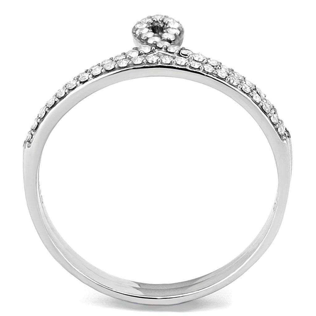 Womens Silver Rings High polished (no plating) 316L Stainless Steel Ring with AAA Grade CZ in Clear DA063 - Jewelry Store by Erik Rayo