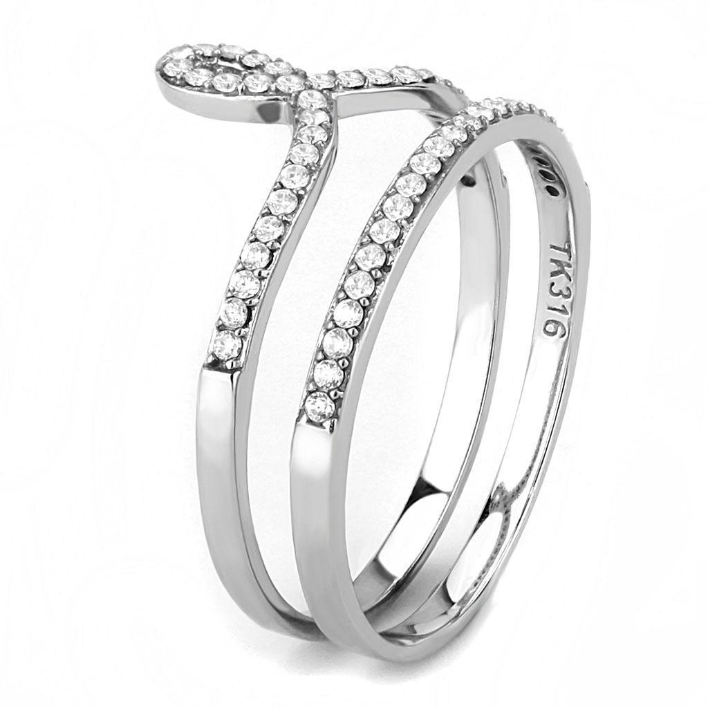 Womens Silver Rings High polished (no plating) 316L Stainless Steel Ring with AAA Grade CZ in Clear DA063 - Jewelry Store by Erik Rayo