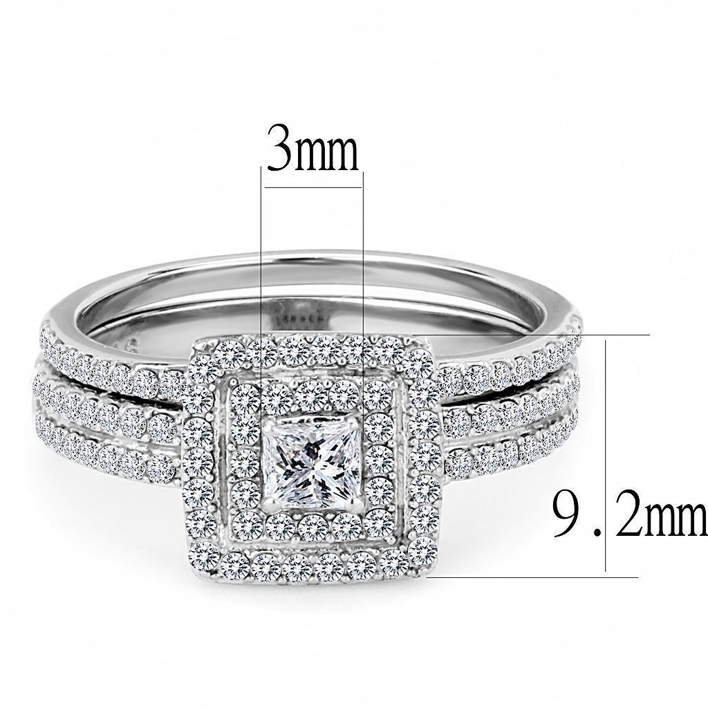 Womens Silver Rings High polished (no plating) 316L Stainless Steel Ring with AAA Grade CZ in Clear DA064 - Jewelry Store by Erik Rayo