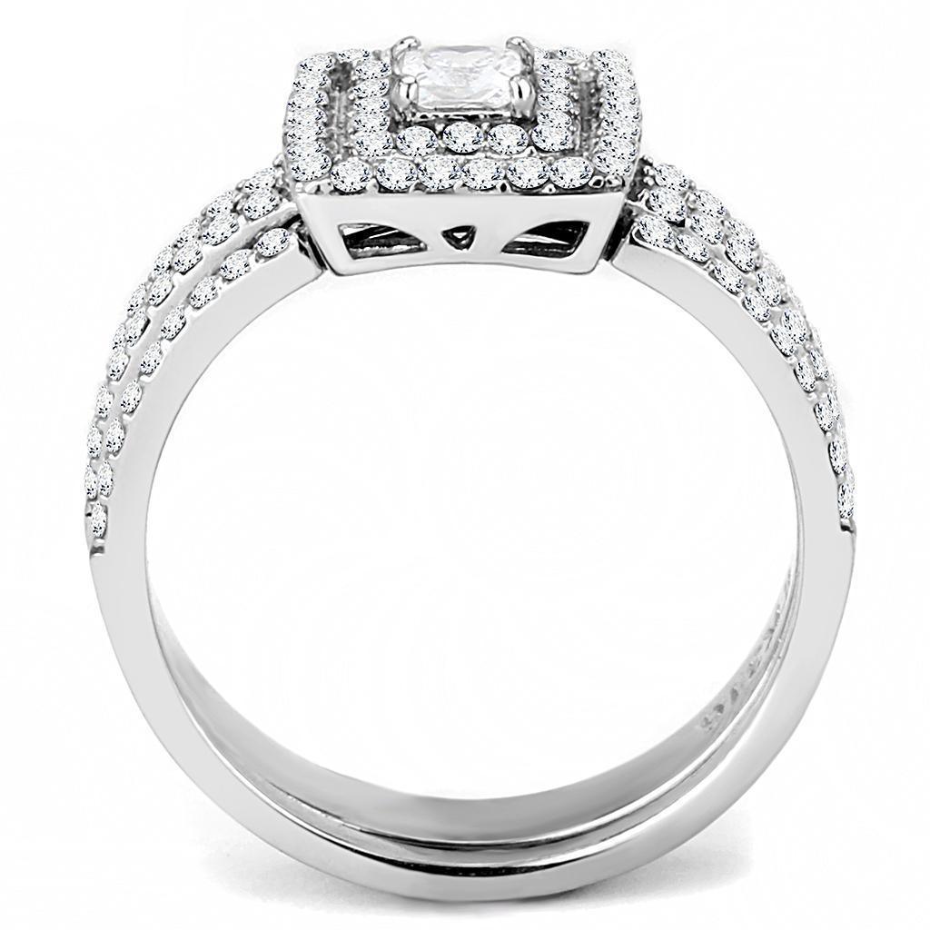 Womens Silver Rings High polished (no plating) 316L Stainless Steel Ring with AAA Grade CZ in Clear DA064 - Jewelry Store by Erik Rayo
