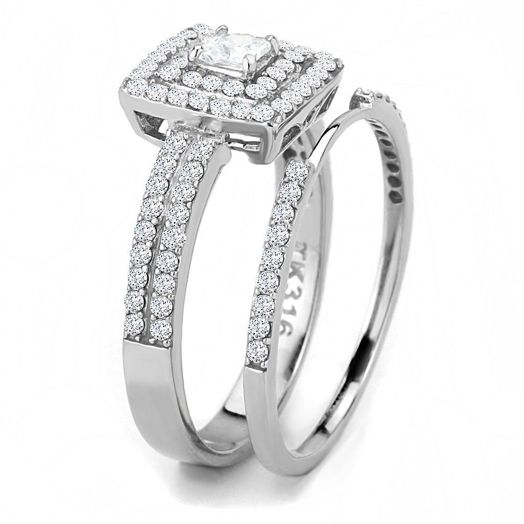 Womens Silver Rings High polished (no plating) 316L Stainless Steel Ring with AAA Grade CZ in Clear DA064 - Jewelry Store by Erik Rayo