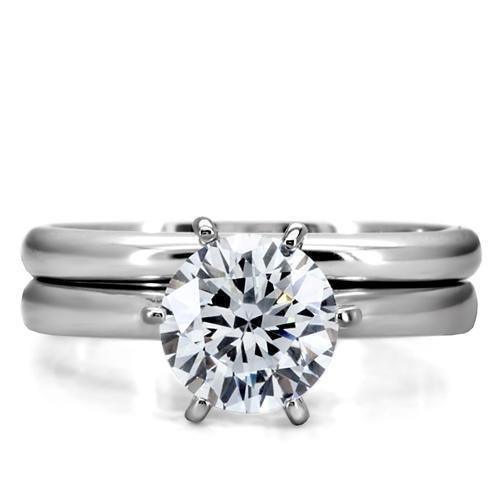 Womens Silver Rings High polished (no plating) 316L Stainless Steel Ring with AAA Grade CZ in Clear TK097 - Jewelry Store by Erik Rayo