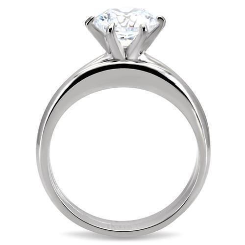 Womens Silver Rings High polished (no plating) 316L Stainless Steel Ring with AAA Grade CZ in Clear TK097 - Jewelry Store by Erik Rayo