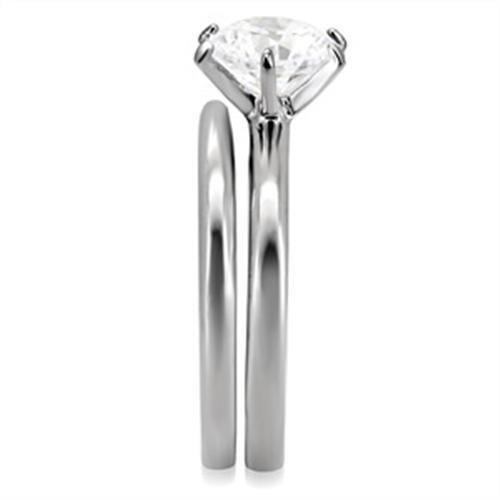 Womens Silver Rings High polished (no plating) 316L Stainless Steel Ring with AAA Grade CZ in Clear TK097 - Jewelry Store by Erik Rayo