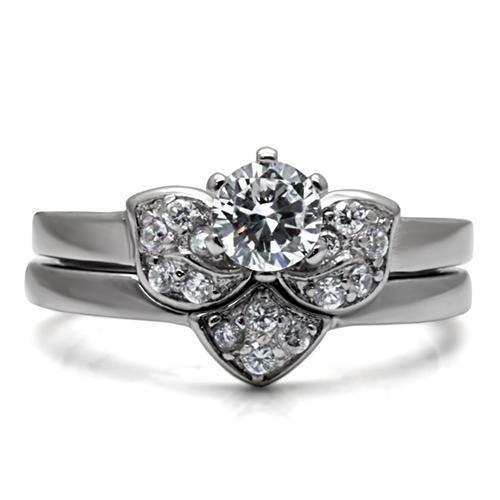 Womens Silver Rings High polished (no plating) 316L Stainless Steel Ring with AAA Grade CZ in Clear TK099 - Jewelry Store by Erik Rayo