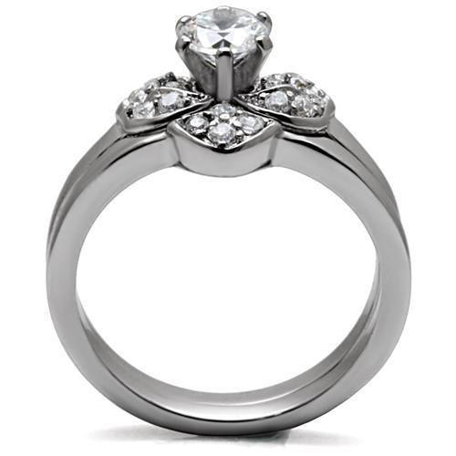 Womens Silver Rings High polished (no plating) 316L Stainless Steel Ring with AAA Grade CZ in Clear TK099 - Jewelry Store by Erik Rayo