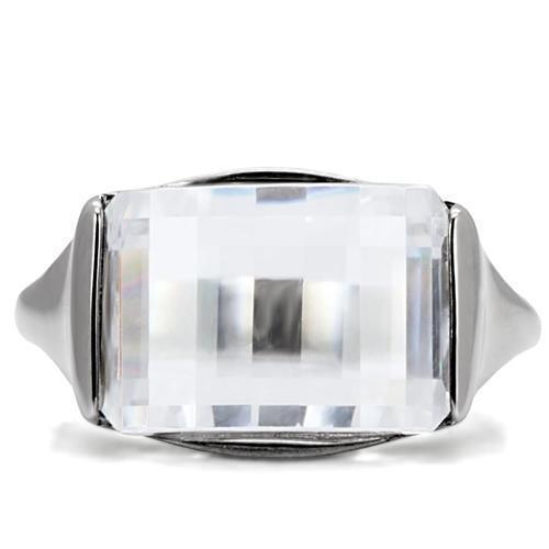 Womens Silver Rings High polished (no plating) 316L Stainless Steel Ring with AAA Grade CZ in Clear TK100 - Jewelry Store by Erik Rayo