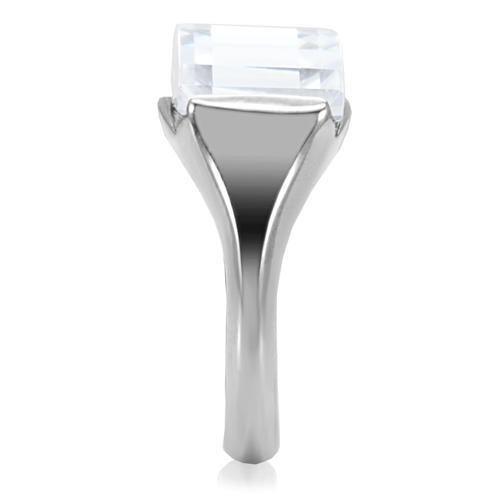Womens Silver Rings High polished (no plating) 316L Stainless Steel Ring with AAA Grade CZ in Clear TK100 - Jewelry Store by Erik Rayo