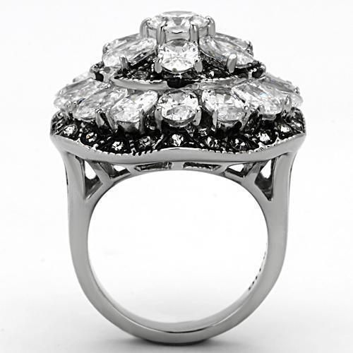 Womens Silver Rings High polished (no plating) 316L Stainless Steel Ring with AAA Grade CZ in Clear TK1016 - Jewelry Store by Erik Rayo