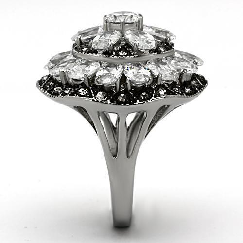 Womens Silver Rings High polished (no plating) 316L Stainless Steel Ring with AAA Grade CZ in Clear TK1016 - Jewelry Store by Erik Rayo