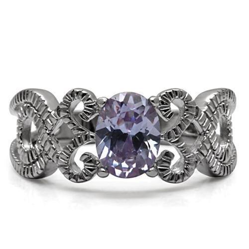 Womens Silver Rings High polished (no plating) 316L Stainless Steel Ring with AAA Grade CZ in Light Amethyst TK079 - Jewelry Store by Erik Rayo