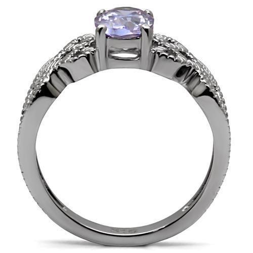 Womens Silver Rings High polished (no plating) 316L Stainless Steel Ring with AAA Grade CZ in Light Amethyst TK079 - Jewelry Store by Erik Rayo