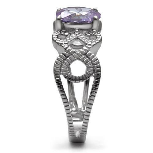 Womens Silver Rings High polished (no plating) 316L Stainless Steel Ring with AAA Grade CZ in Light Amethyst TK079 - Jewelry Store by Erik Rayo