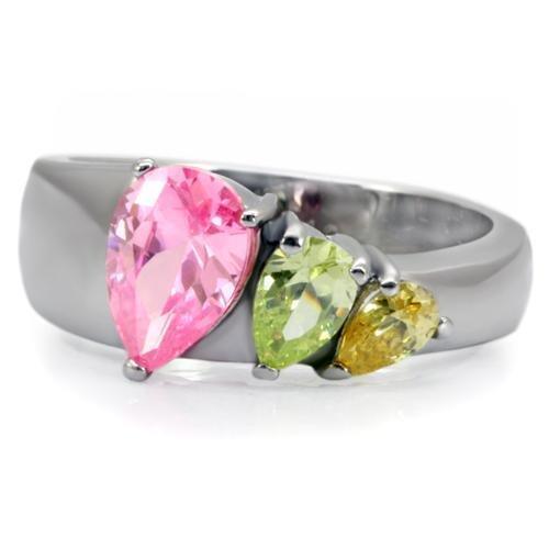 Womens Silver Rings High polished (no plating) 316L Stainless Steel Ring with AAA Grade CZ in Multi Color TK091 - Jewelry Store by Erik Rayo
