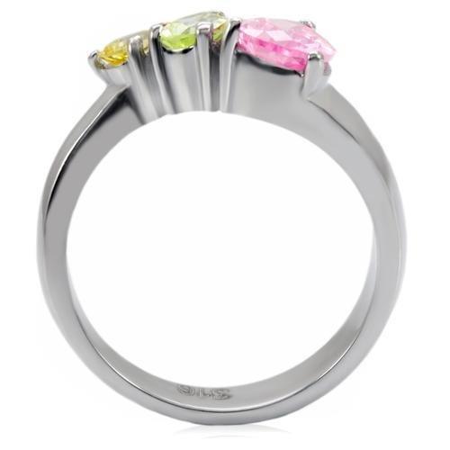 Womens Silver Rings High polished (no plating) 316L Stainless Steel Ring with AAA Grade CZ in Multi Color TK091 - Jewelry Store by Erik Rayo