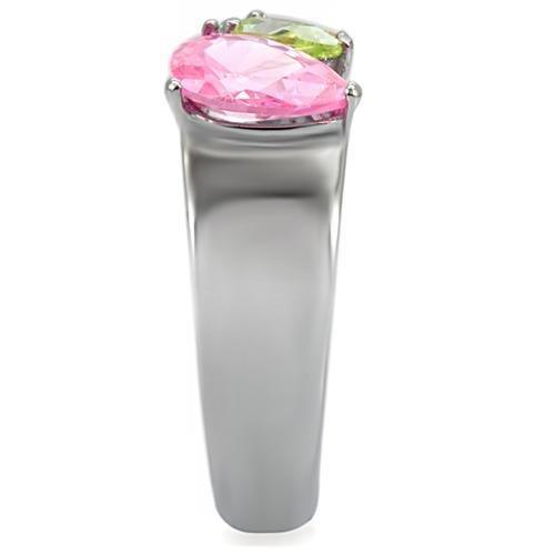 Womens Silver Rings High polished (no plating) 316L Stainless Steel Ring with AAA Grade CZ in Multi Color TK091 - Jewelry Store by Erik Rayo