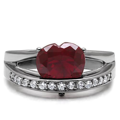 Womens Silver Rings High polished (no plating) 316L Stainless Steel Ring with AAA Grade CZ in Ruby TK089 - Jewelry Store by Erik Rayo