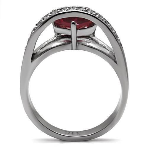 Womens Silver Rings High polished (no plating) 316L Stainless Steel Ring with AAA Grade CZ in Ruby TK089 - Jewelry Store by Erik Rayo
