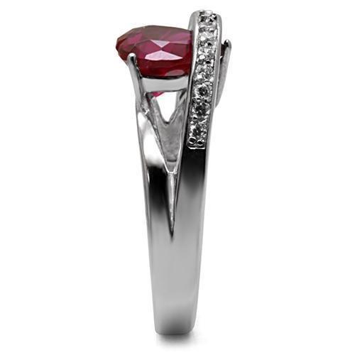 Womens Silver Rings High polished (no plating) 316L Stainless Steel Ring with AAA Grade CZ in Ruby TK089 - Jewelry Store by Erik Rayo
