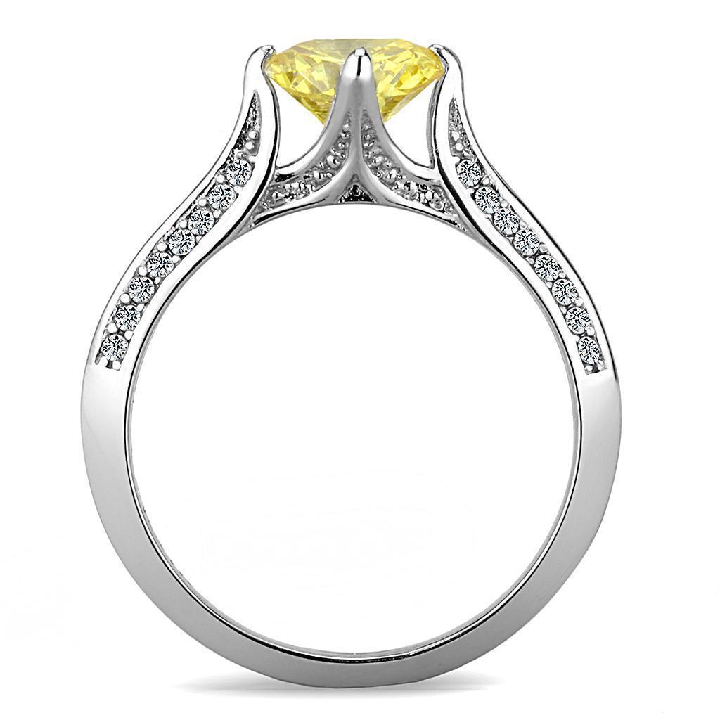 Womens Silver Rings High polished (no plating) 316L Stainless Steel Ring with AAA Grade CZ in Topaz DA037 - Jewelry Store by Erik Rayo