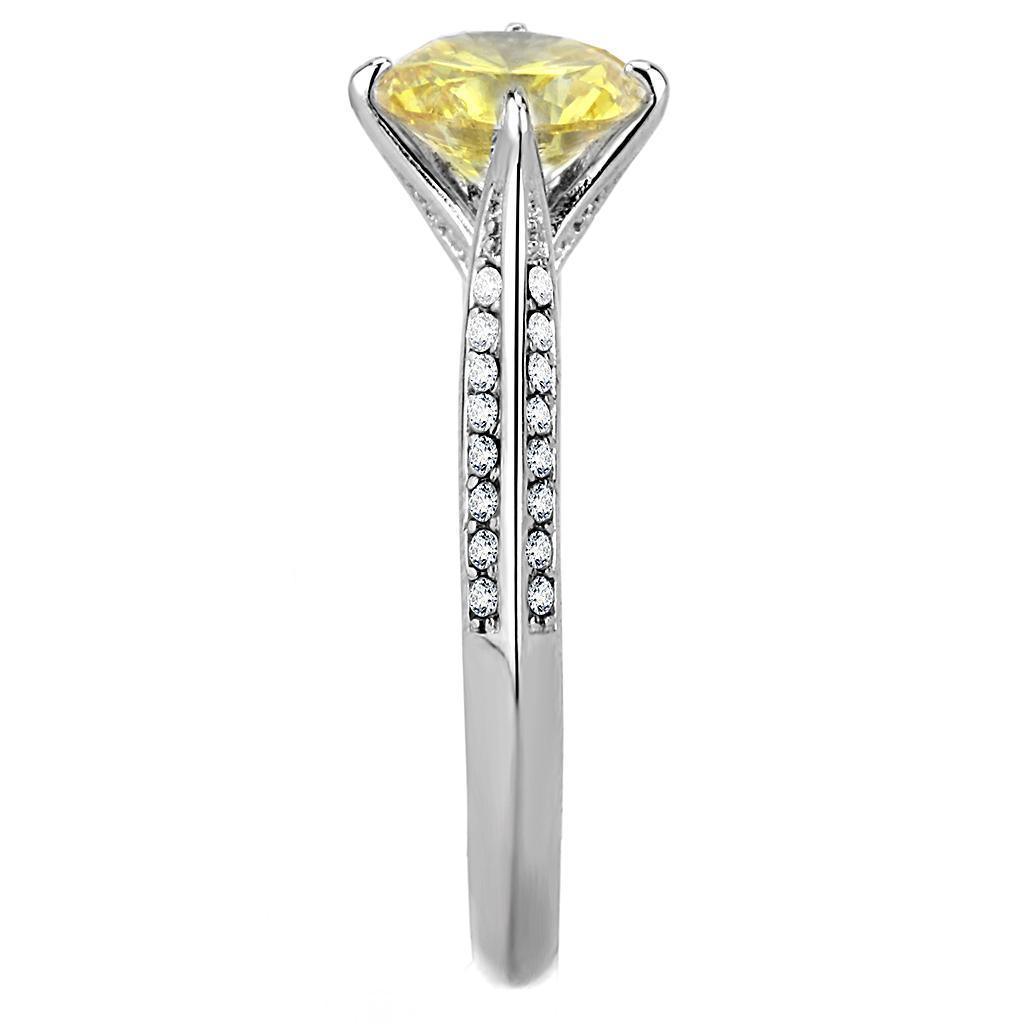 Womens Silver Rings High polished (no plating) 316L Stainless Steel Ring with AAA Grade CZ in Topaz DA037 - Jewelry Store by Erik Rayo