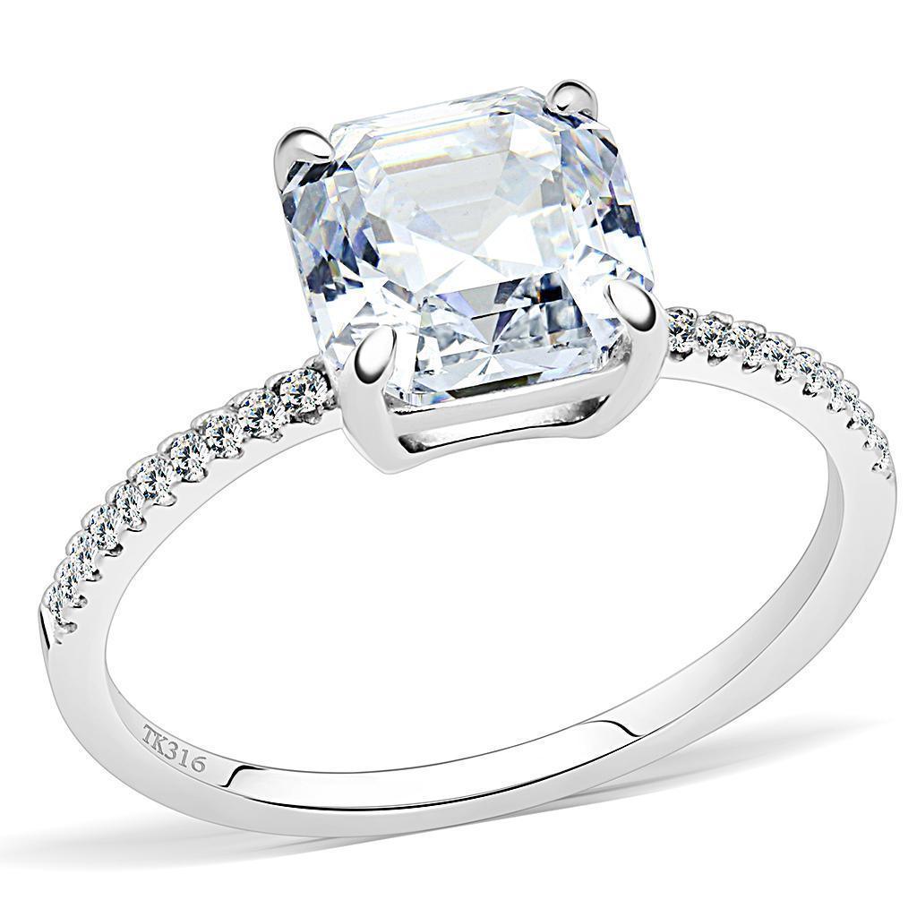 Womens Silver Rings High polished (no plating) 316L Stainless Steel Ring with Cubic in Clear DA008 - Jewelry Store by Erik Rayo