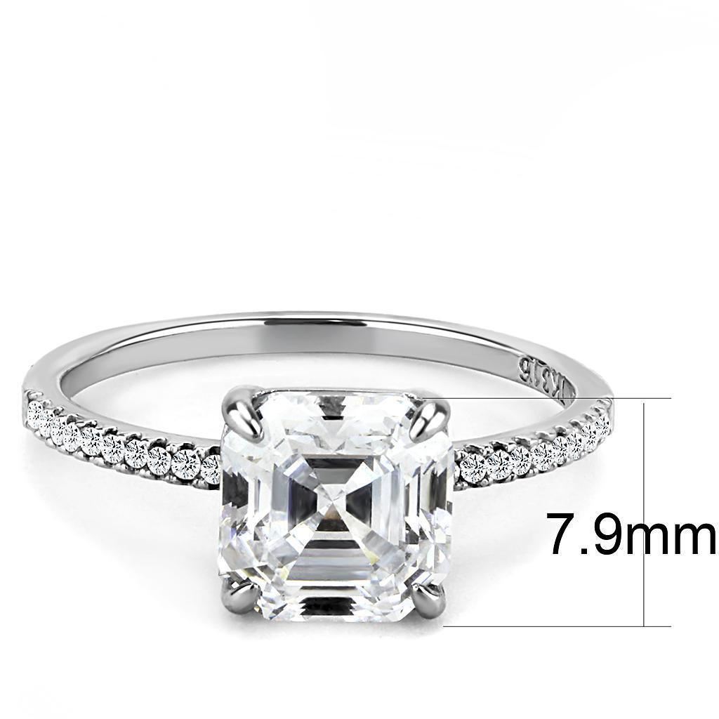 Womens Silver Rings High polished (no plating) 316L Stainless Steel Ring with Cubic in Clear DA008 - Jewelry Store by Erik Rayo