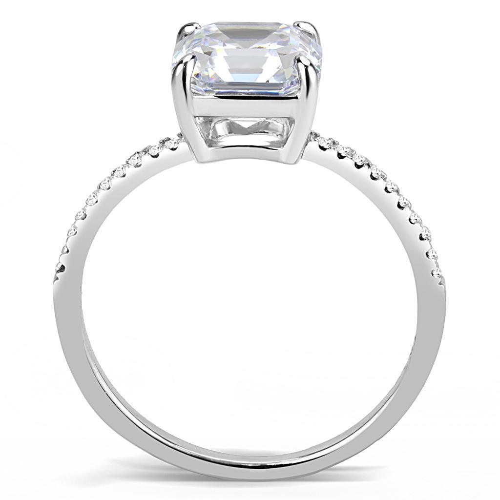 Womens Silver Rings High polished (no plating) 316L Stainless Steel Ring with Cubic in Clear DA008 - Jewelry Store by Erik Rayo