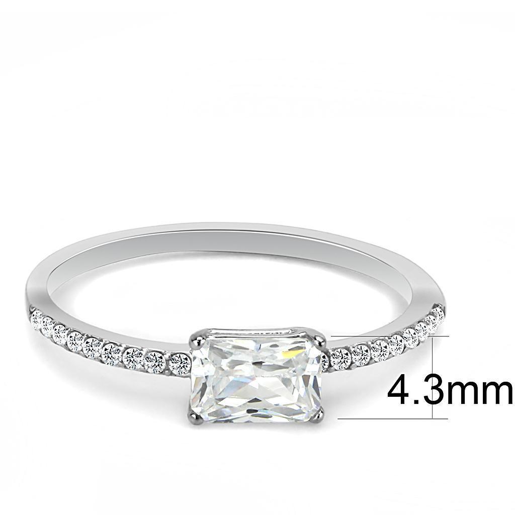 Womens Silver Rings High polished (no plating) 316L Stainless Steel Ring with Cubic in Clear DA009 - Jewelry Store by Erik Rayo