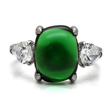 Load image into Gallery viewer, Womens Silver Rings High polished (no plating) 316L Stainless Steel Ring with Glass in Emerald TK087 - Jewelry Store by Erik Rayo
